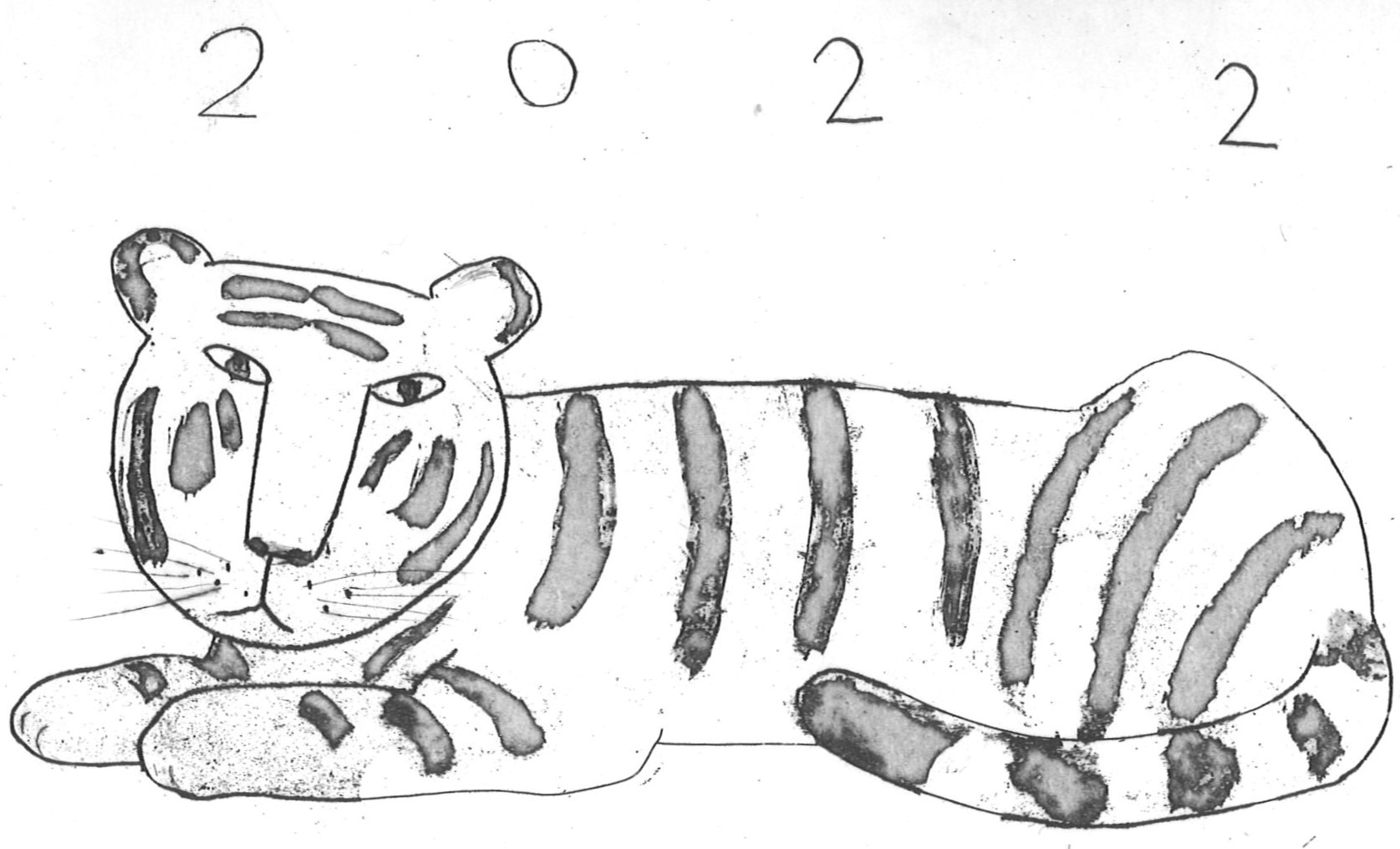 銅版画の年賀状、トラ2